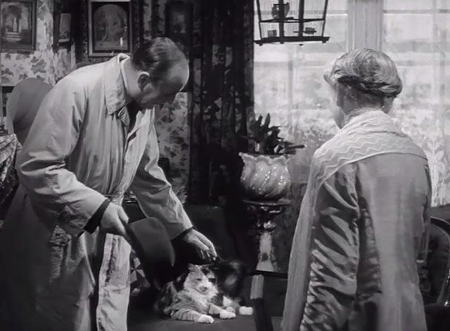 I Believe in You - Phipps Cecil Parker and Mrs. Macklin Katie Johnson on couch with longhair calico cat Bertie