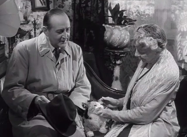 I Believe in You - Phipps Cecil Parker and Mrs. Macklin Katie Johnson on couch with longhair calico cat Bertie