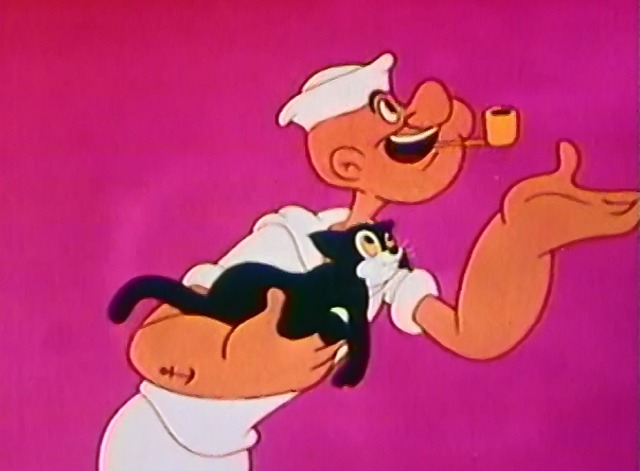 I Don't Scare  - Popeye holds black cat and tries to reassure Olive