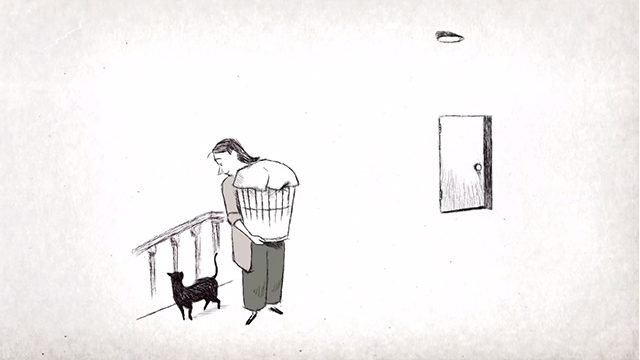 If Anything Happens I Love You - animated woman with laundry basket and black cat