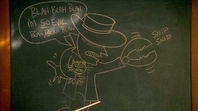 Inspector Gadget 2 - chalk drawing of Claw and cat on chalkboard