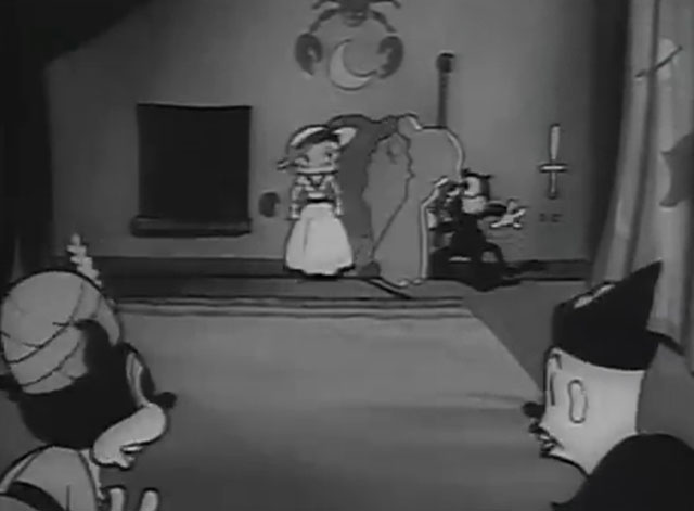 Is My Palm Read - cartoon black cat opening hole in wall to allow Betty Boop to enter with Koko the Clown and Bimbo nearby