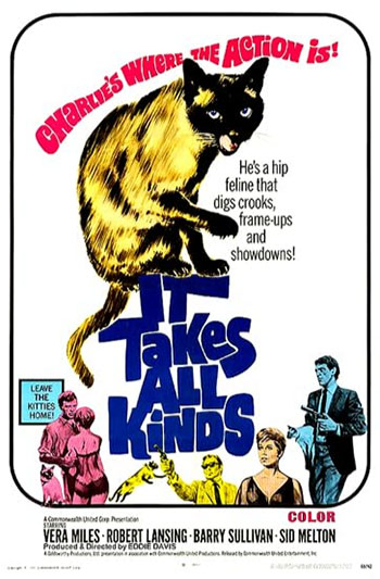 It Takes All Kinds - movie poster featuring seal point Siamese cat Charlie Fang