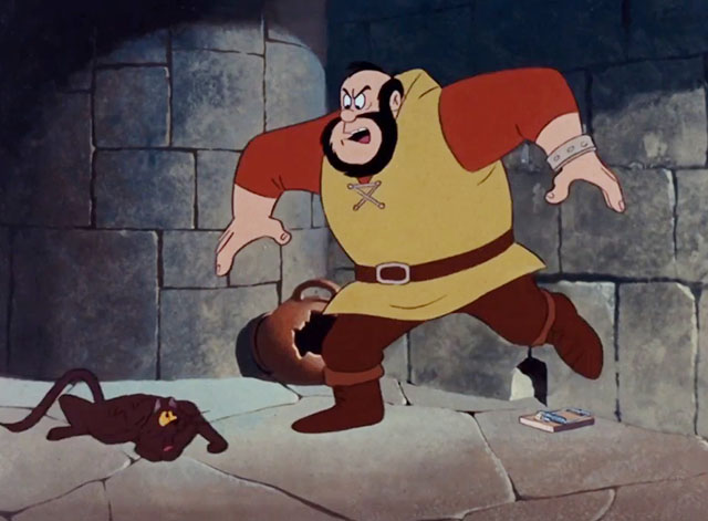 Jack and the Beanstalk - cartoon giant about to kick at brown cat