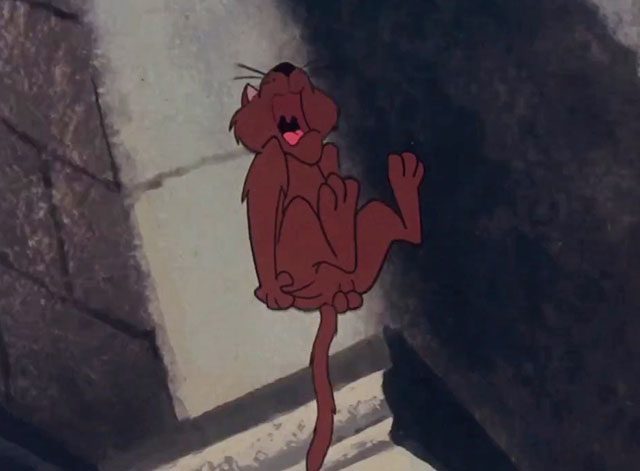 Jack and the Beanstalk - cartoon brown cat flying up in air holding rear