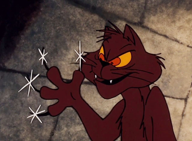 Jack and the Beanstalk - cartoon brown cat unsheathing all claws on one paw