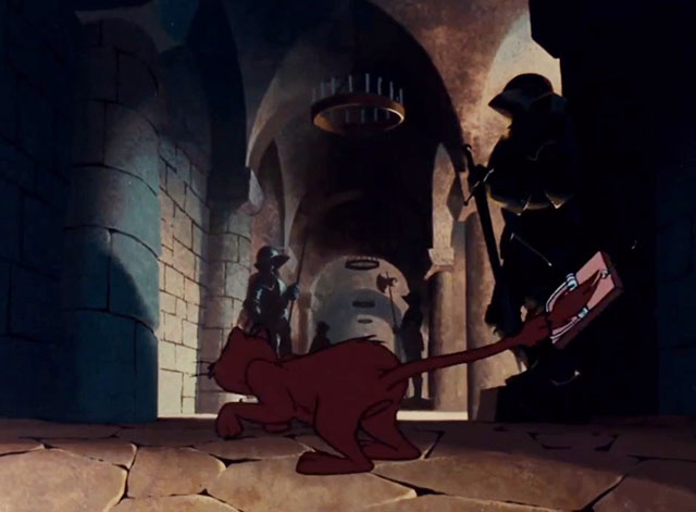 Jack and the Beanstalk - cartoon brown cat running away with mousetrap on his tail