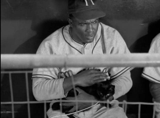 The Jackie Robinson Story - Jackie Robinson still petting black cat in dugout