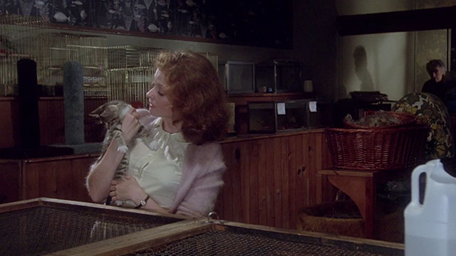 Jennifer - Lisa Pelikan holding brown tabby kitten in pet shop as father Jeff Corey enters behind