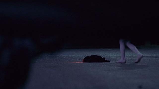 Ju-on 2 - black cat Mar lying dead on road with legs of Toshio approaching