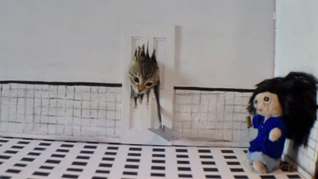 Keanu - tabby kitten on miniature set of The Shining