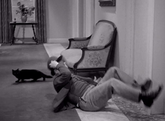 Keystone Hotel - black cat slinking away from house detective Hank Mann