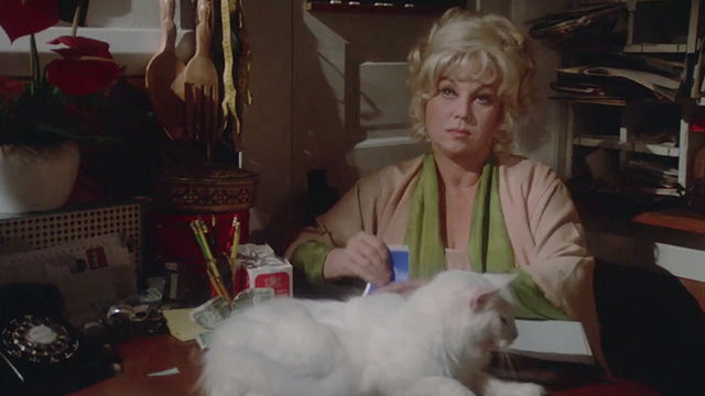 The Killing Kind - Thelma Ann Sothern at desk with white cat Penny