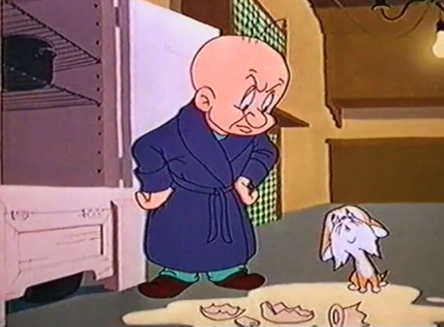 Kit for Cat - Elmer Fudd looking angrily at kitten with spilt milk and broken plate
