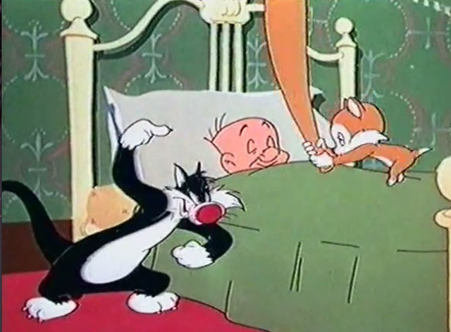 Kit for Cat - Sylvester the cat about to get hit on the head by kitten with bat and sleeping Elmer Fudd