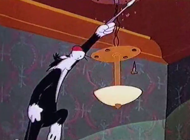 Kit for Cat - Sylvester the cat with screwdriver reaching for falling lamp