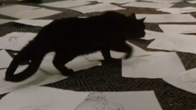 Klimt - black cat running across sketches