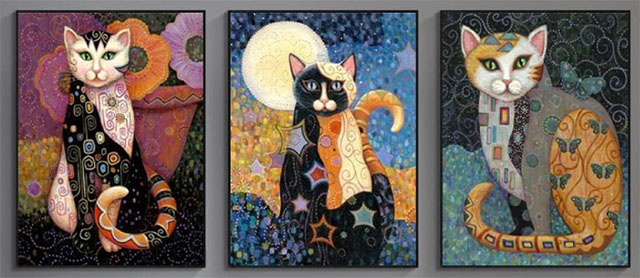 Klimt - cat paintings inspired by Gustav Klimt