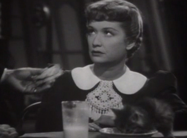 Lady with Red Hair - tabby kitten drinking milk in front of Leslie Carter Miriam Hopkins
