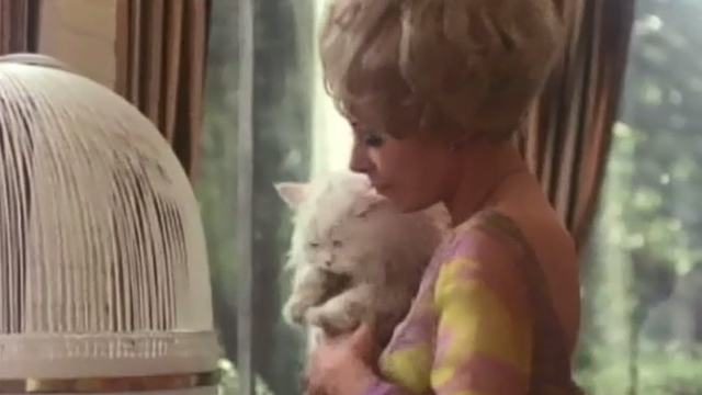 The Landlord - Joyce Enders Lee Grant holding long-haired white cat by birdcage
