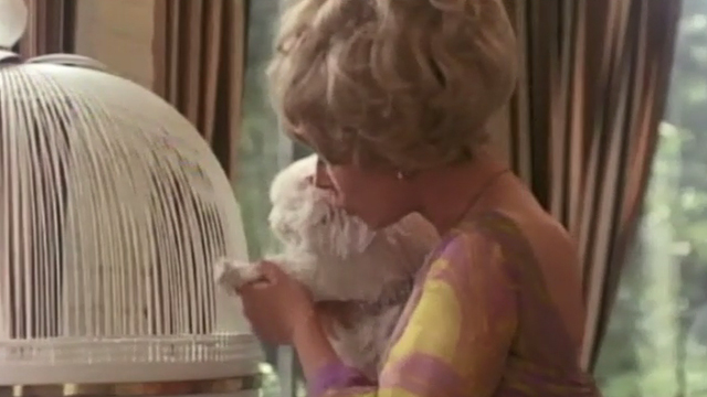 The Landlord - Joyce Enders Lee Grant holding long-haired white cat by birdcage