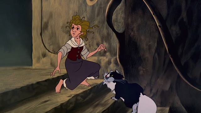 The Last Unicorn - pirate cat on stairway beside Molly