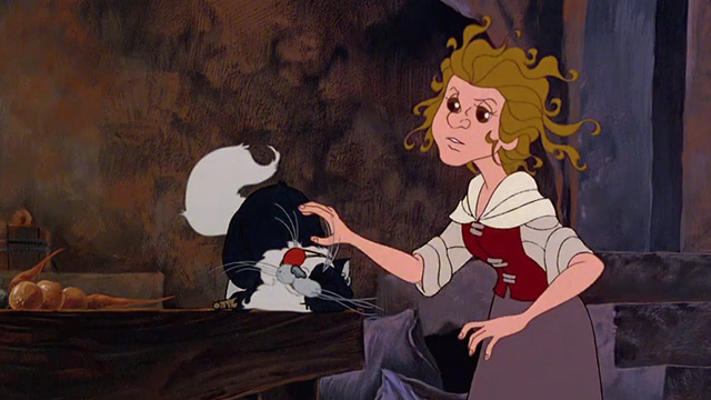 The Last Unicorn - pirate cat being petted by Molly on kitchen table