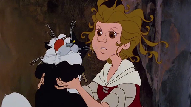The Last Unicorn - pirate cat being held up by Molly