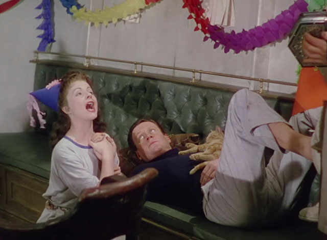 Laughing Anne - David Wendell Corey lying on bunk with marmalade tabby cat Ginger with Anne Margaret Lockwood singing