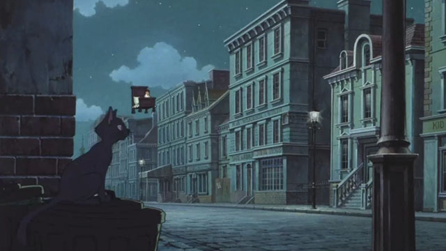 Little Nemo - black cat on garbage can as Nemo flies on bed down street