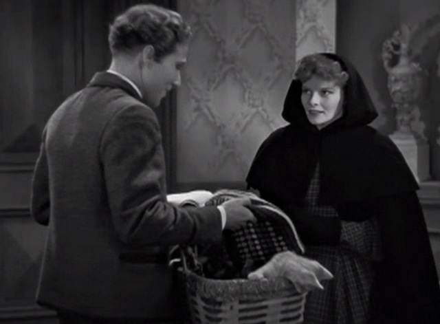 Little Women - Jo Katharine Hepburn with Laurie Douglass Montgomery holding a basket with tabby kitten hanging out