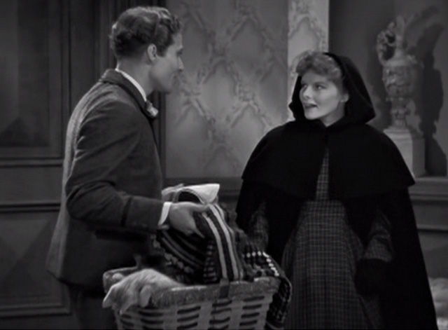 Little Women - Jo Katharine Hepburn with Laurie Douglass Montgomery holding a basket with tabby kitten hanging out
