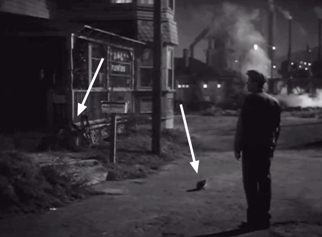 The Long Night - Joe Henry Fonda standing on dark street with two cats nearby