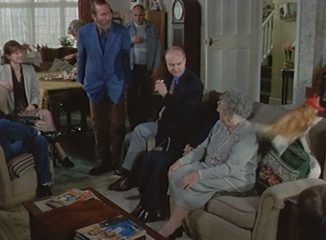 Lost for Words - Mrs. Longden Thora Hird with ginger and white tabby cat Whiskey on back of couch