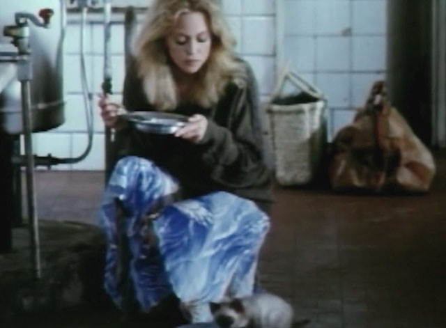 Lovers and Liars - Anita Goldie Hawn in kitchen eating with Siamese kitten Tricky