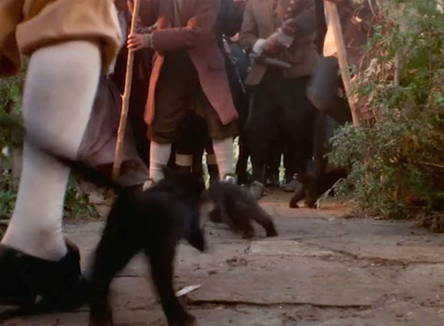 Love at Stake - black cats running down path past towns people