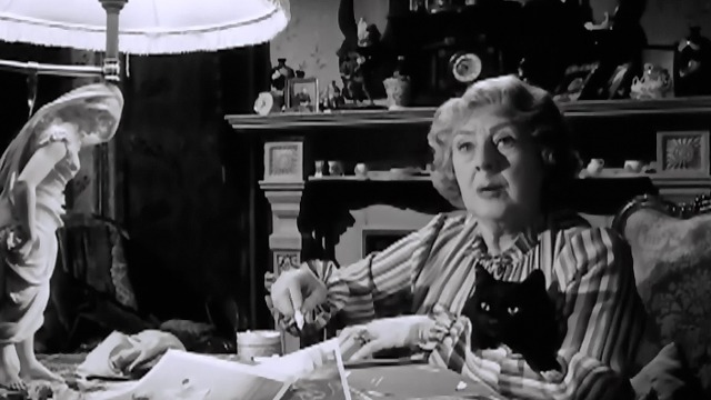 The L-Shaped Room - black cat Benji sitting in Cicely Courtneidge Mavis' lap