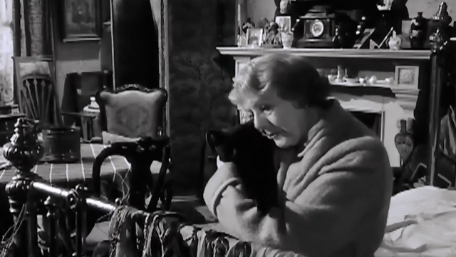 The L-Shaped Room - black cat Benji being held by Cicely Courtneidge Mavis