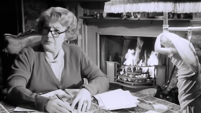 The L-Shaped Room - black cat Benji sitting at table with Cicely Courtneidge Mavis