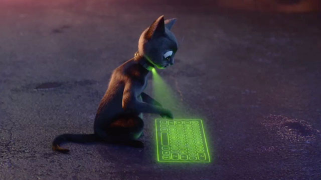 Luck - cartoon black cat Bob using virtual keyboard