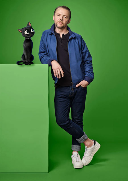 Luck - cartoon black cat Bob with his voice actor Simon Pegg