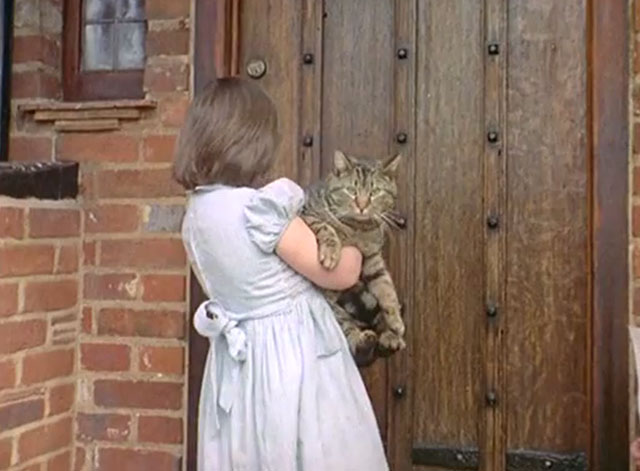Luxury Cats' Home - little girl carrying large brown tabby cat to door