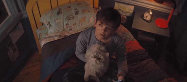 Lyle Lyle Crocodile - silver Persian longhair cat Loretta with Josh Winslow Fegley