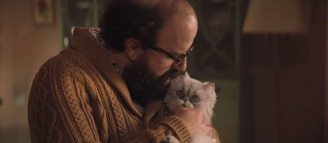 Lyle Lyle Crocodile - silver Persian longhair cat Loretta held by Mr. Grumps Brett Gelman