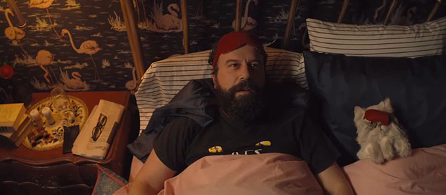 Lyle Lyle Crocodile - silver Persian longhair cat Loretta lying in bed with Mr. Grumps Brett Gelman