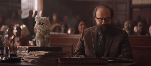 Lyle Lyle Crocodile - silver Persian longhair cat Loretta with Mr. Grumps Brett Gelman in court
