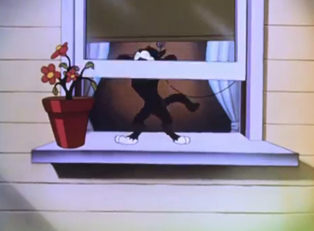 The Mad Hatter - cartoon black cat slamming window shut