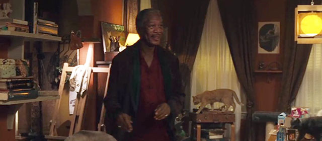 The Maiden Heist - Charles Morgan Freeman in apartment with three cats