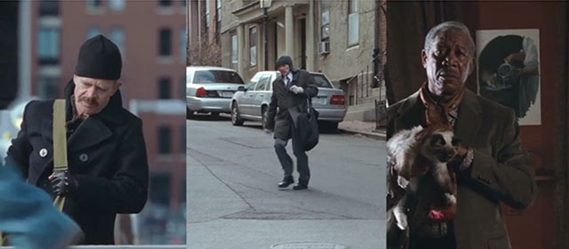 The Maiden Heist - split screen of Charles Morgan Freeman holding Himalayan cat