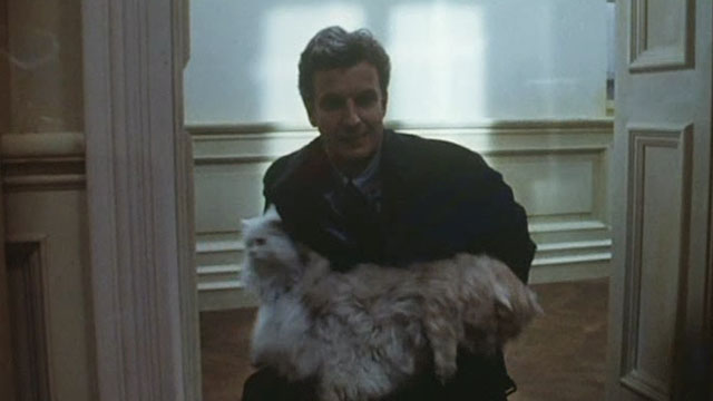 Malina - Mathieu Carrière holding white and cream colored longhair cats